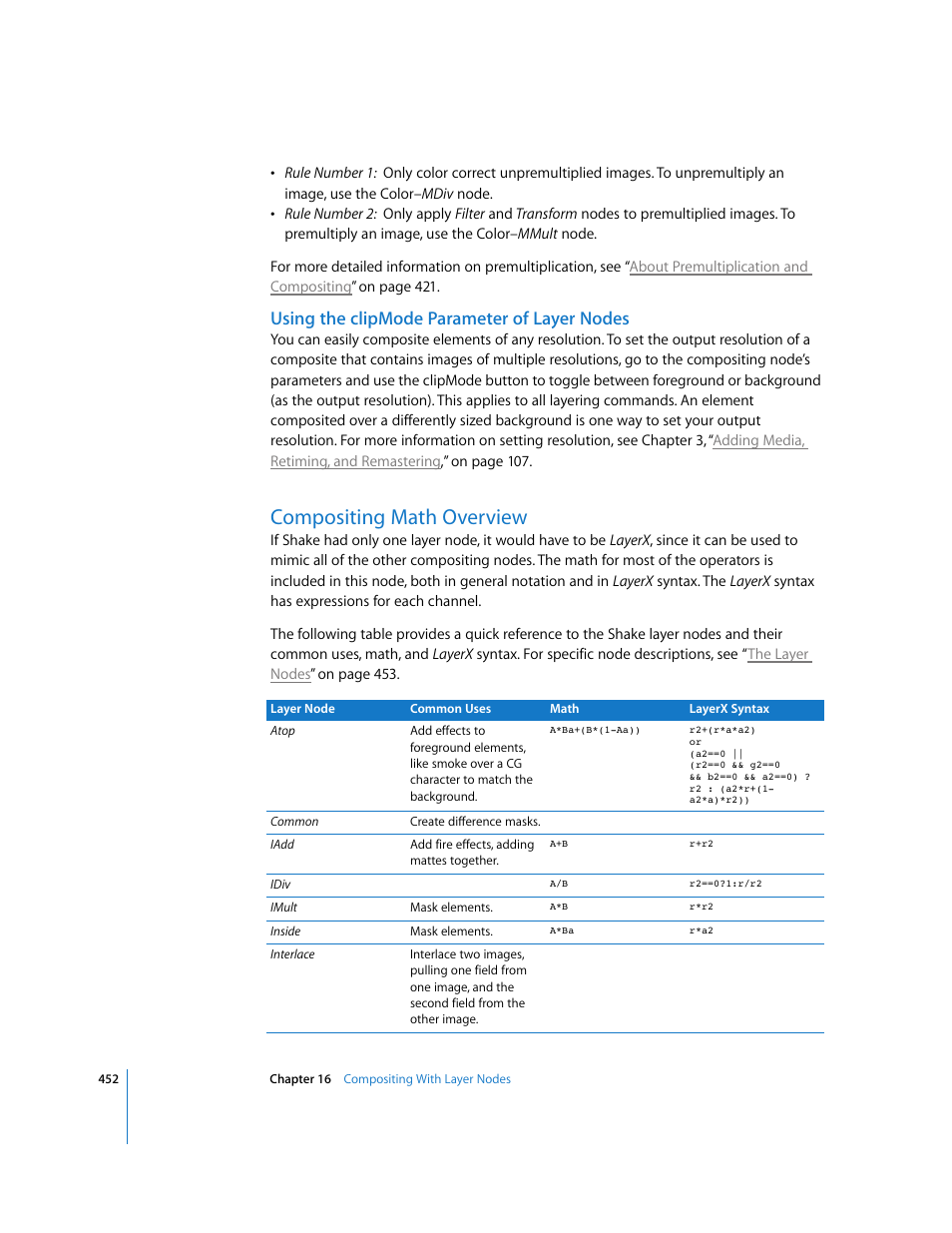 Using the clipmode parameter of layer nodes, Compositing math overview | Apple Shake 4 User Manual | Page 452 / 1054