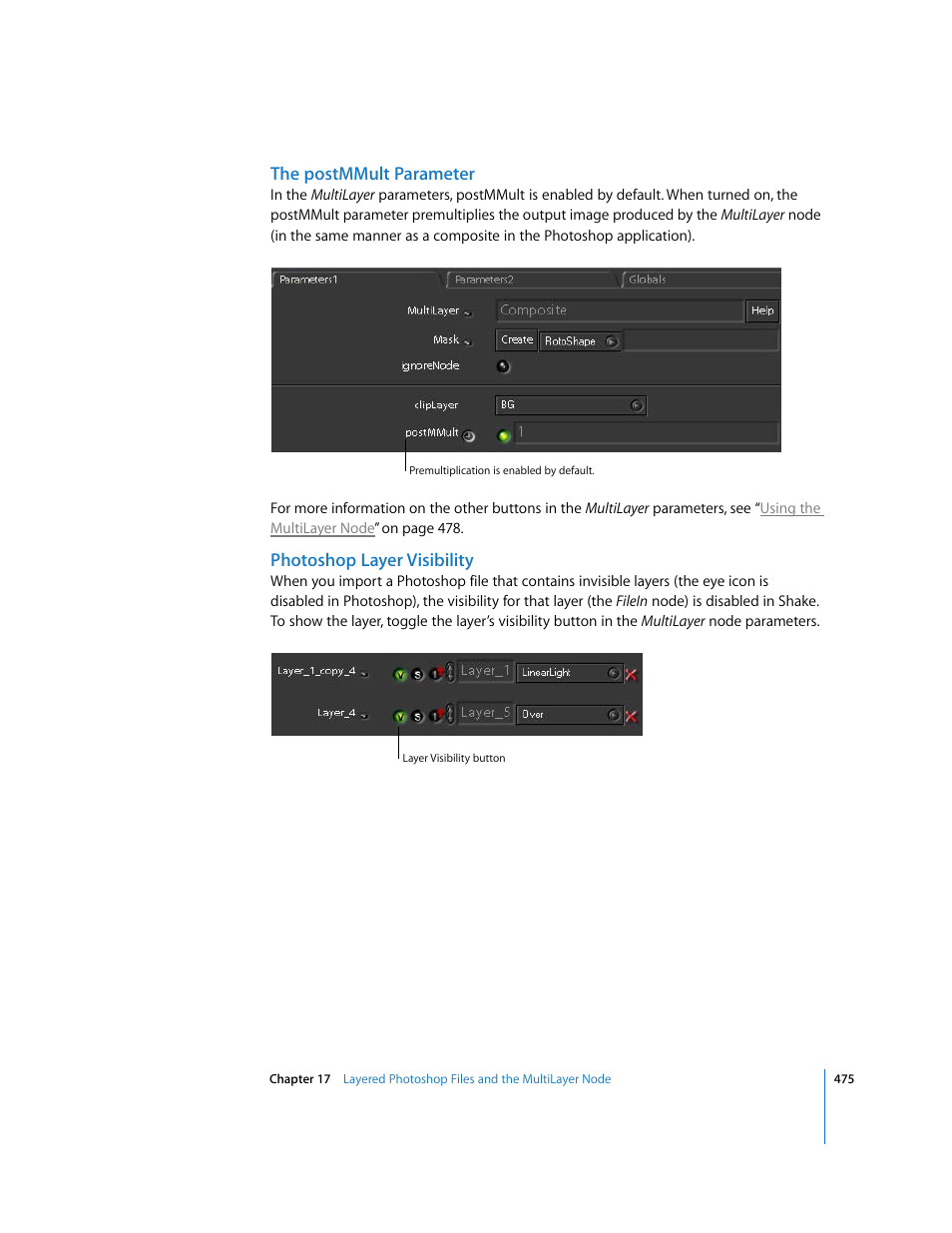 The postmmult parameter, Photoshop layer visibility | Apple Shake 4 User Manual | Page 475 / 1054