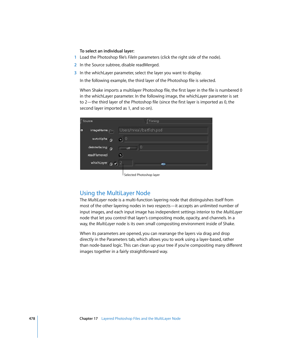 Using the multilayer node, Using the multilayer, Node | Using the, Multilayer node | Apple Shake 4 User Manual | Page 478 / 1054