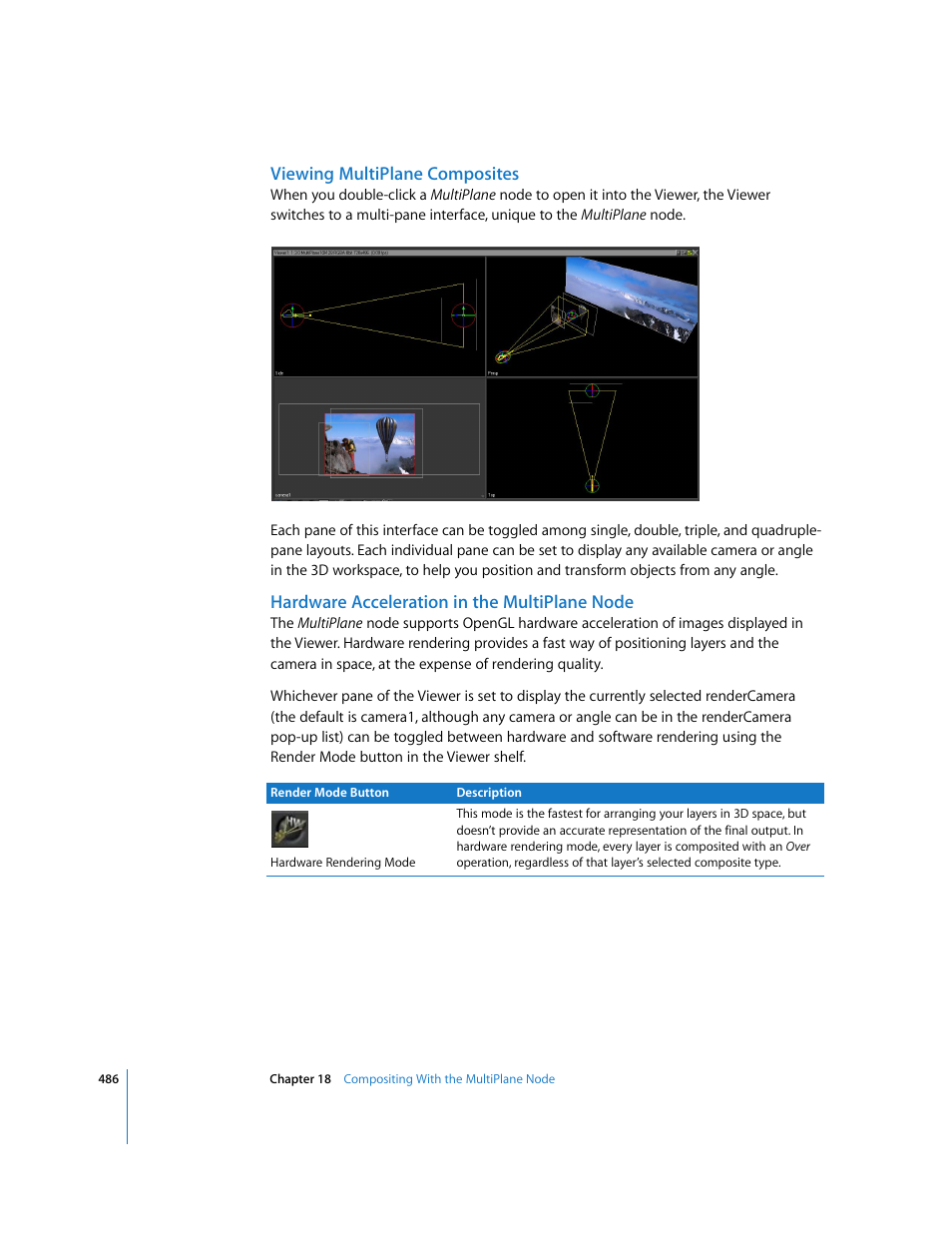 Viewing multiplane composites, Hardware acceleration in the multiplane node | Apple Shake 4 User Manual | Page 486 / 1054