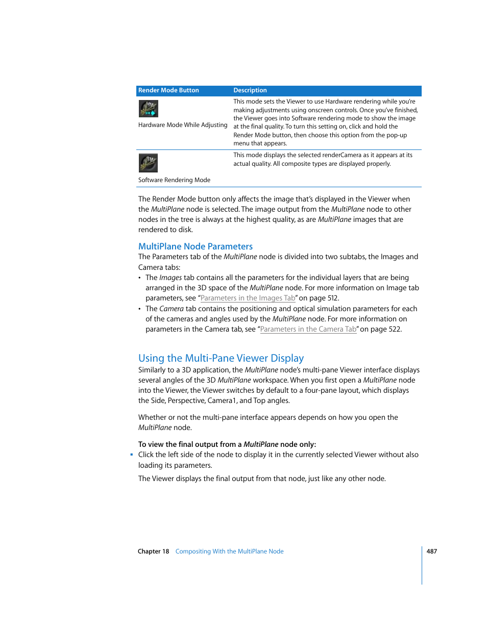 Multiplane node parameters, Using the multi-pane viewer display | Apple Shake 4 User Manual | Page 487 / 1054