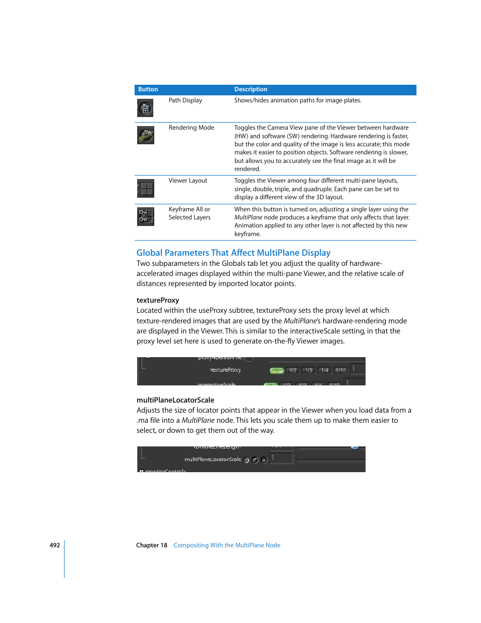Global parameters that affect multiplane display | Apple Shake 4 User Manual | Page 492 / 1054