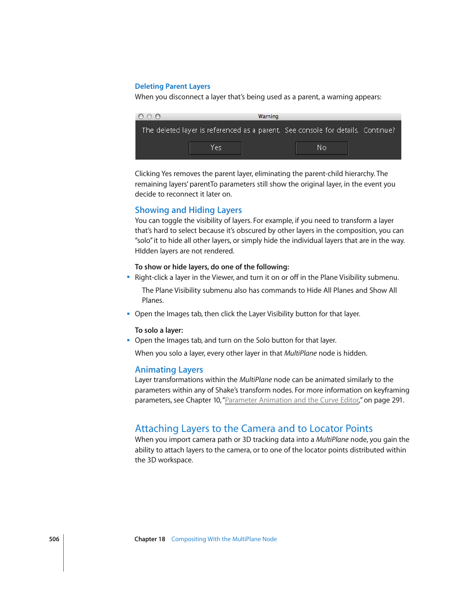 Showing and hiding layers, Animating layers, Attaching layers to the camera and to | Locator points | Apple Shake 4 User Manual | Page 506 / 1054