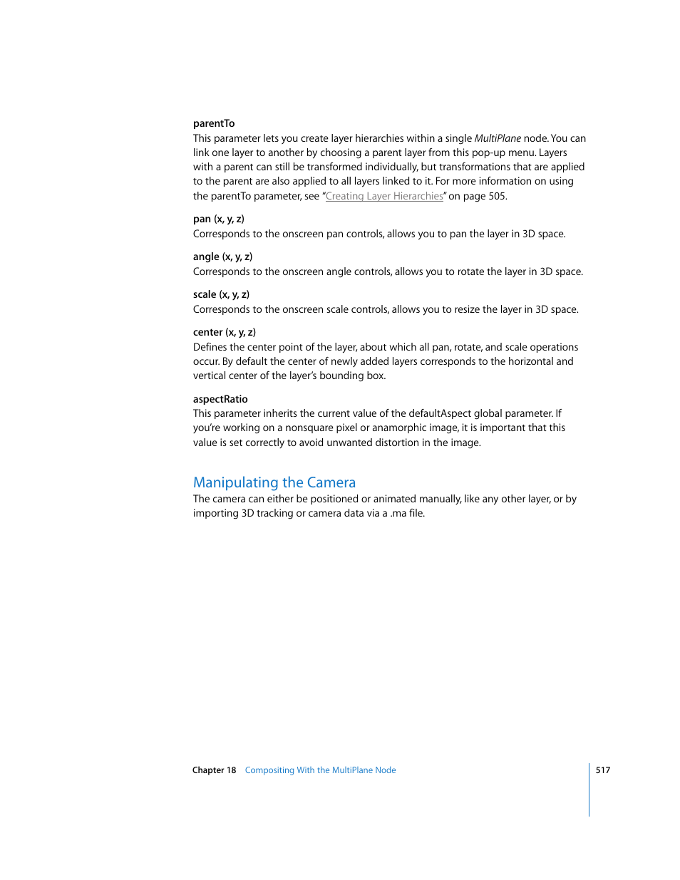 Manipulating the camera | Apple Shake 4 User Manual | Page 517 / 1054