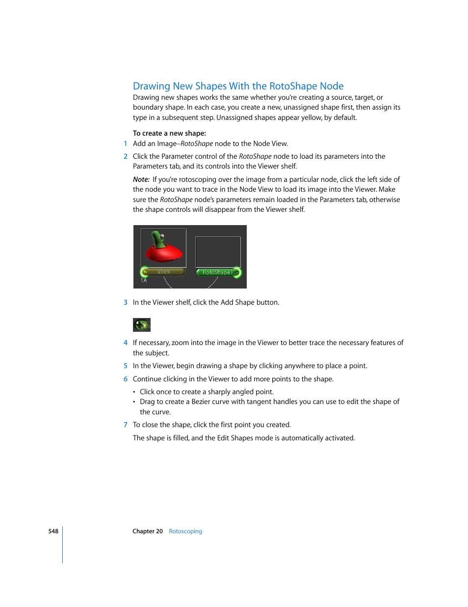 Drawing new shapes with the rotoshape node | Apple Shake 4 User Manual | Page 548 / 1054