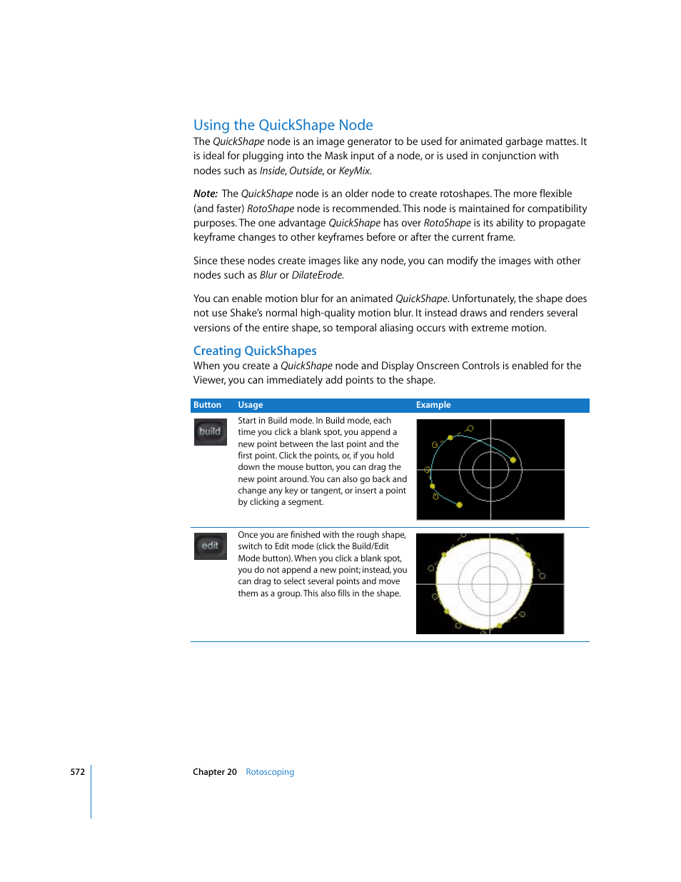 Using the quickshape node, Creating quickshapes | Apple Shake 4 User Manual | Page 572 / 1054