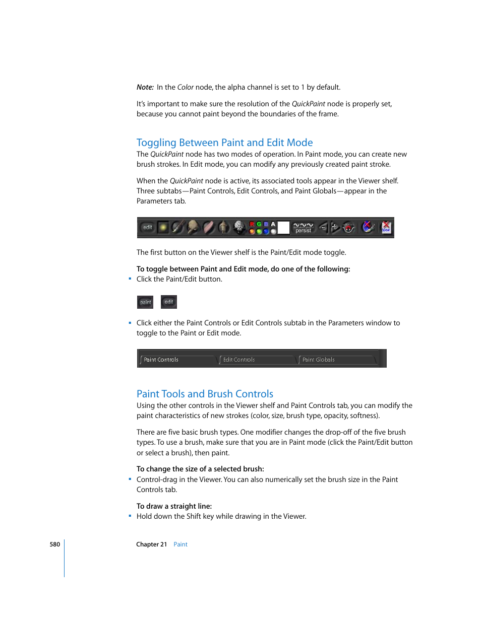 Toggling between paint and edit mode, Paint tools and brush controls | Apple Shake 4 User Manual | Page 580 / 1054