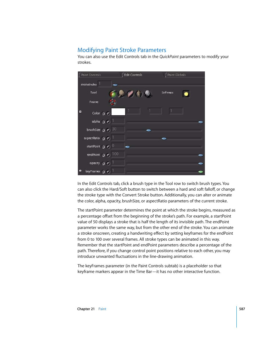 Modifying paint stroke parameters | Apple Shake 4 User Manual | Page 587 / 1054