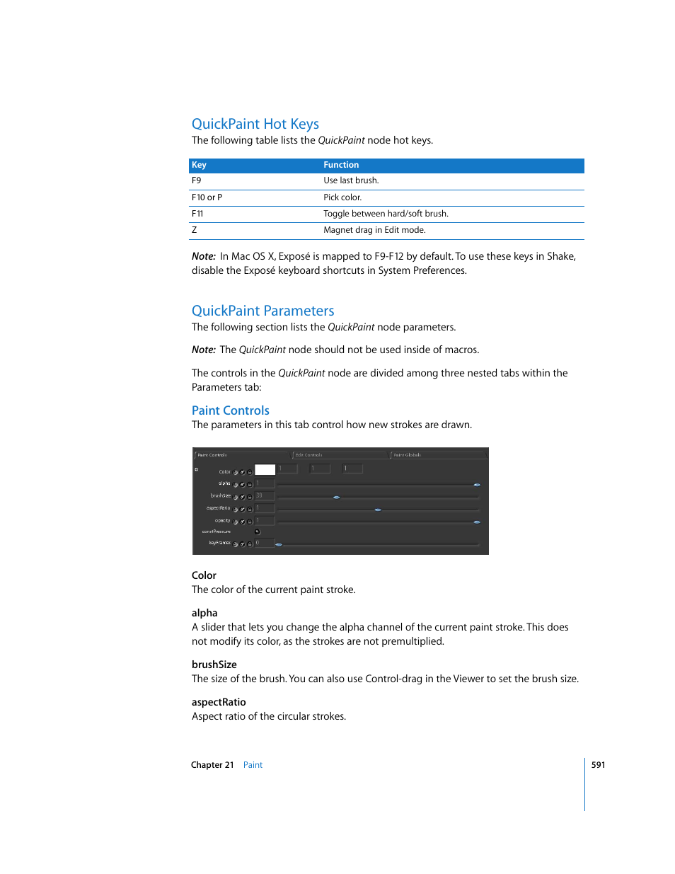 Quickpaint hot keys, Quickpaint parameters, Paint controls | Apple Shake 4 User Manual | Page 591 / 1054