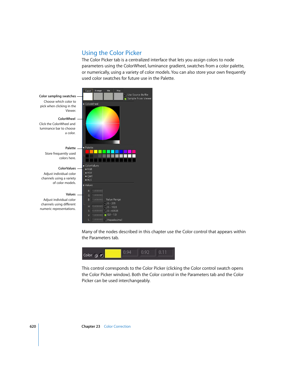 Using the color picker | Apple Shake 4 User Manual | Page 620 / 1054