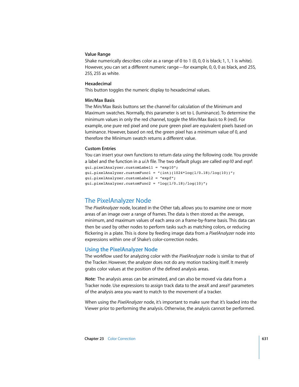 The pixelanalyzer node, Using the pixelanalyzer node | Apple Shake 4 User Manual | Page 631 / 1054