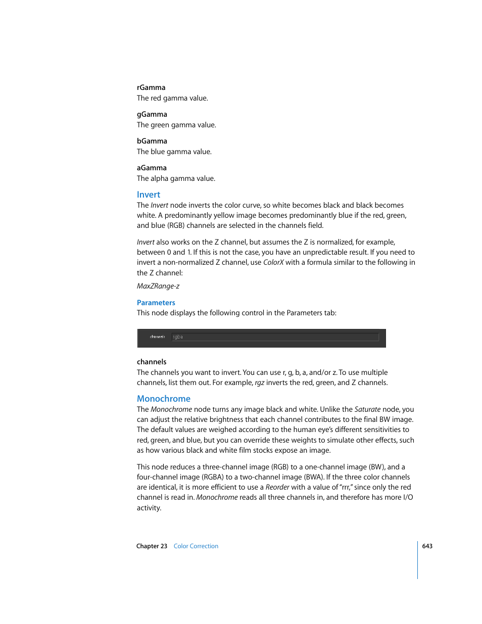 Invert, Monochrome | Apple Shake 4 User Manual | Page 643 / 1054