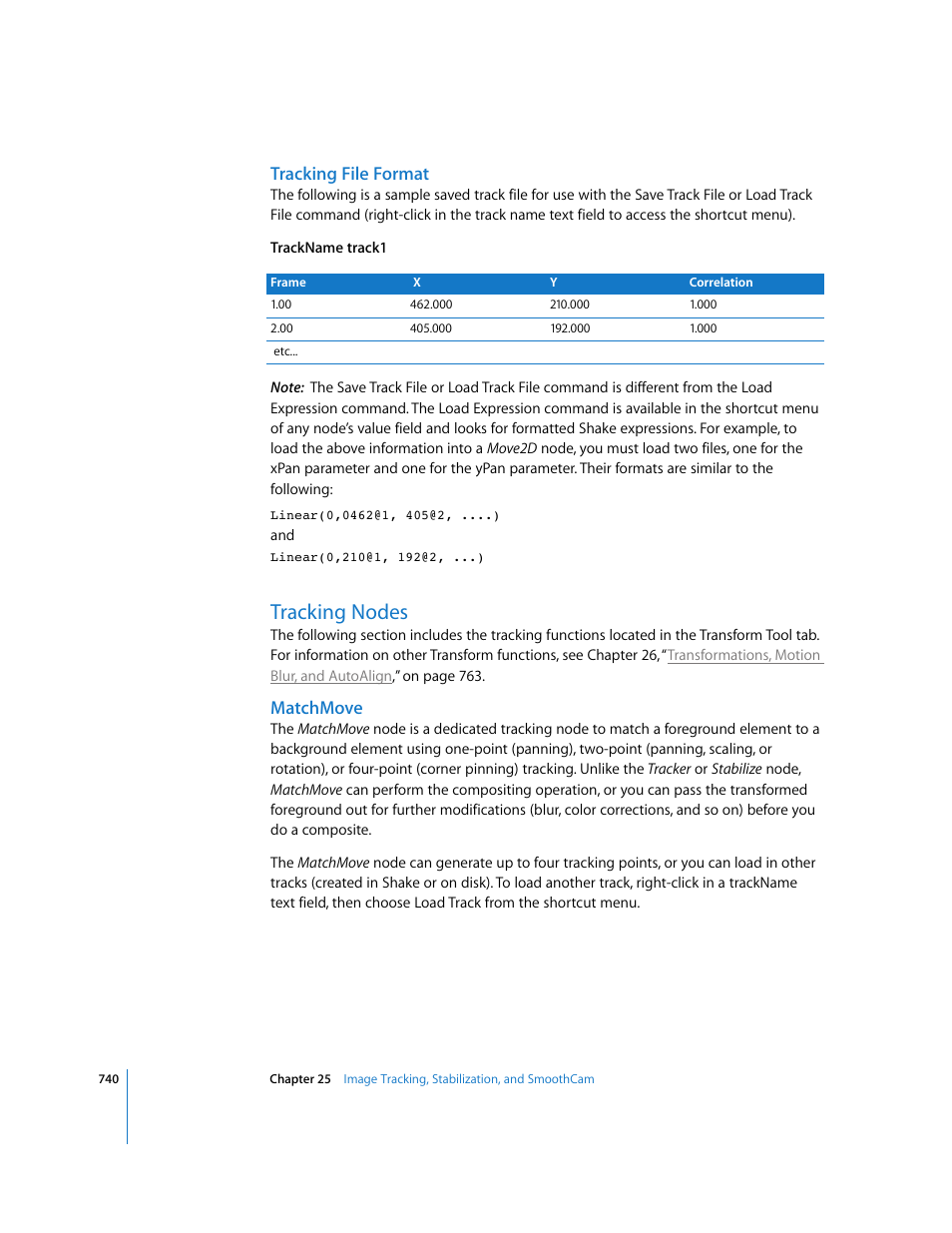 Tracking file format, Tracking nodes, Matchmove | Apple Shake 4 User Manual | Page 740 / 1054
