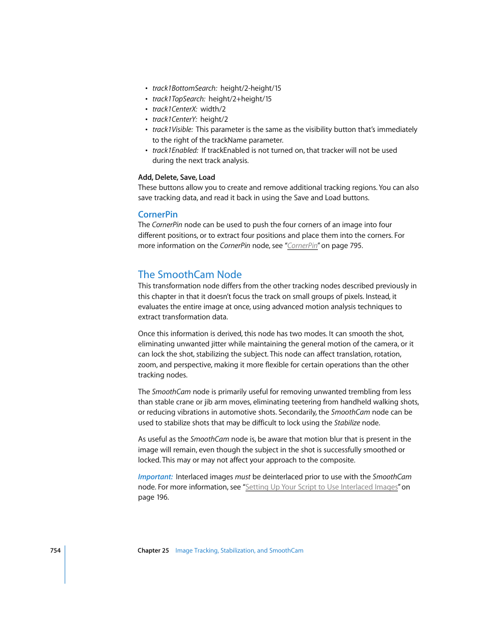 Cornerpin, The smoothcam node, The smoothcam | Node, Smoothcam node | Apple Shake 4 User Manual | Page 754 / 1054