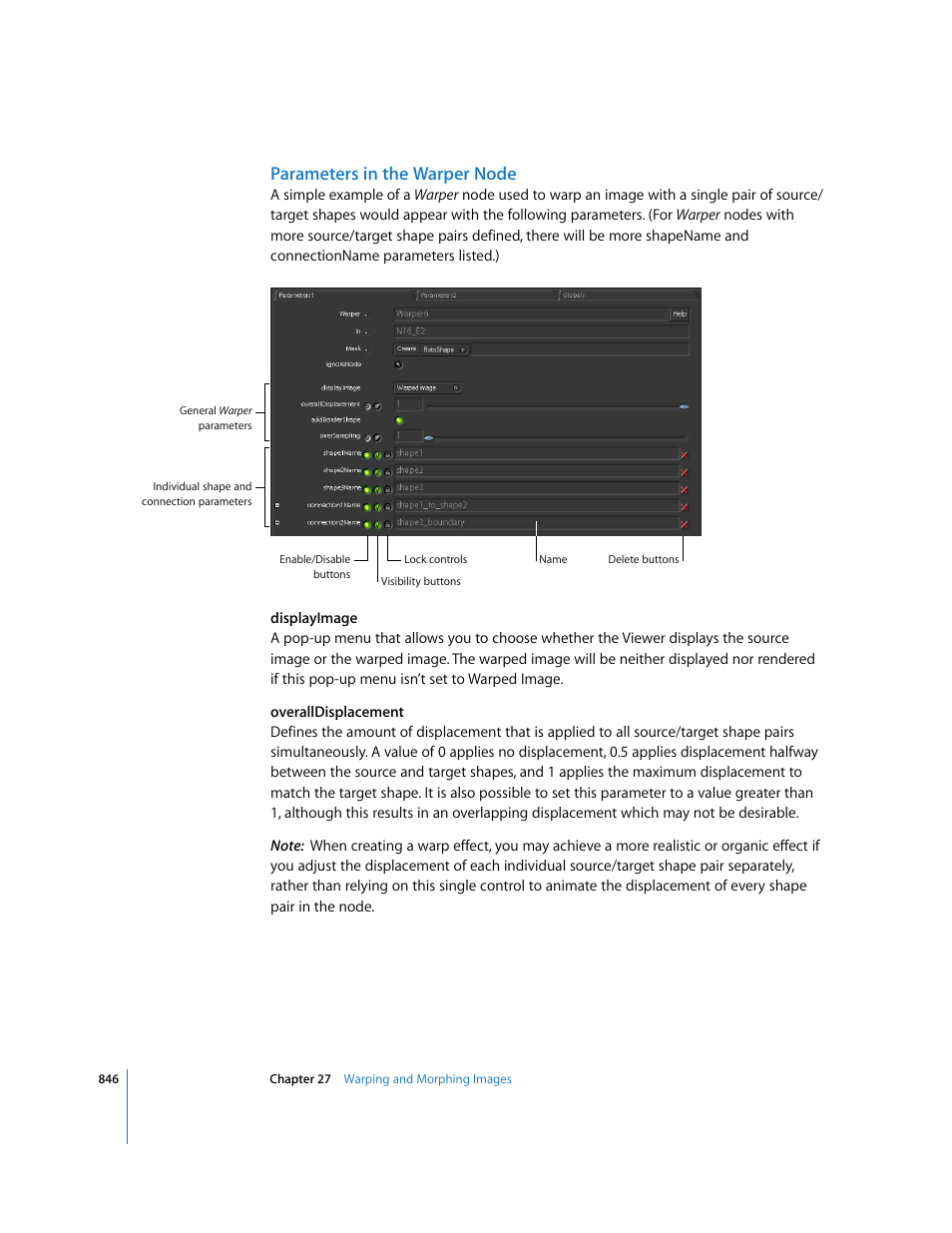 Parameters in the warper node, Parameters in the, Warper node | Apple Shake 4 User Manual | Page 846 / 1054