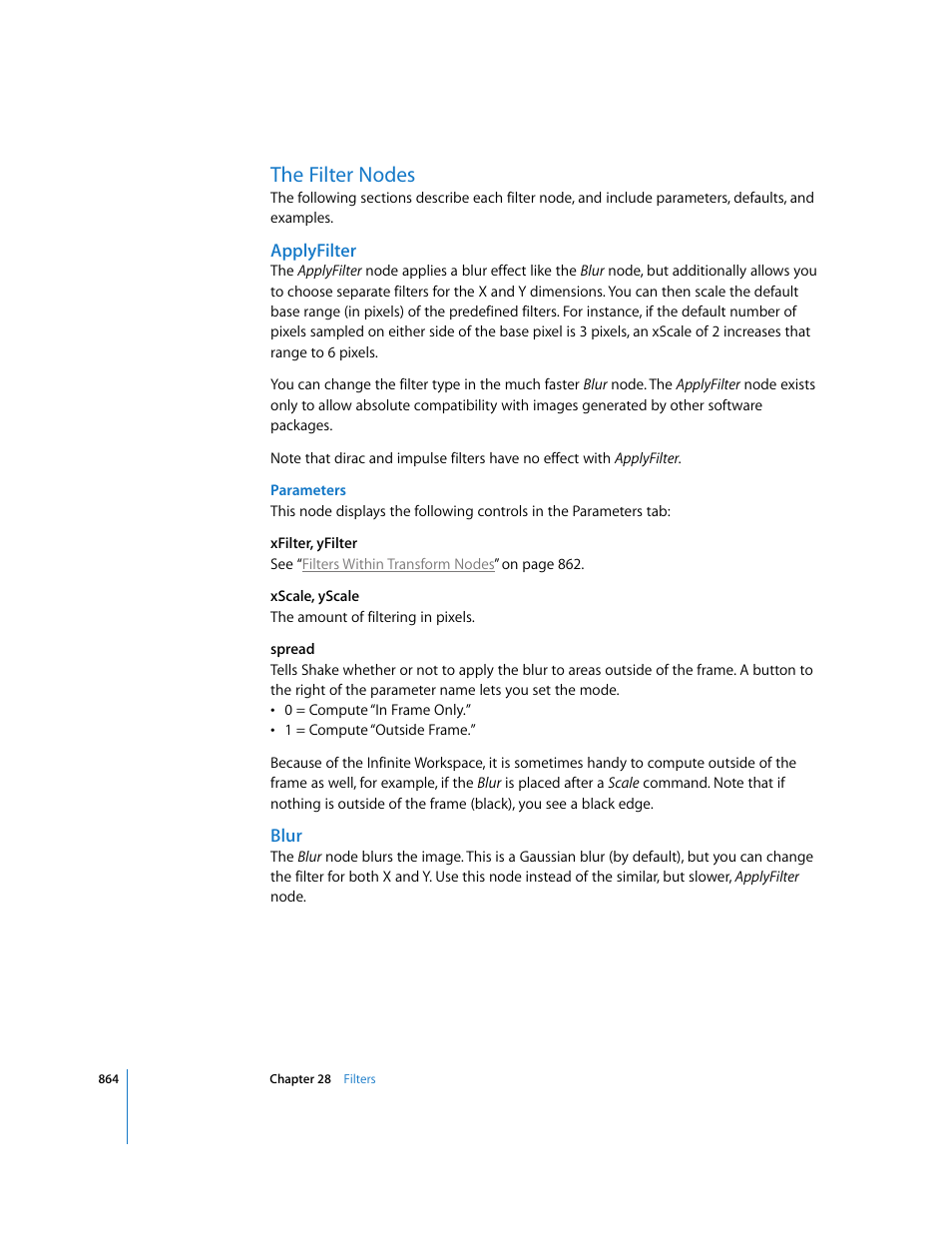 The filter nodes, Applyfilter, Blur | Apple Shake 4 User Manual | Page 864 / 1054