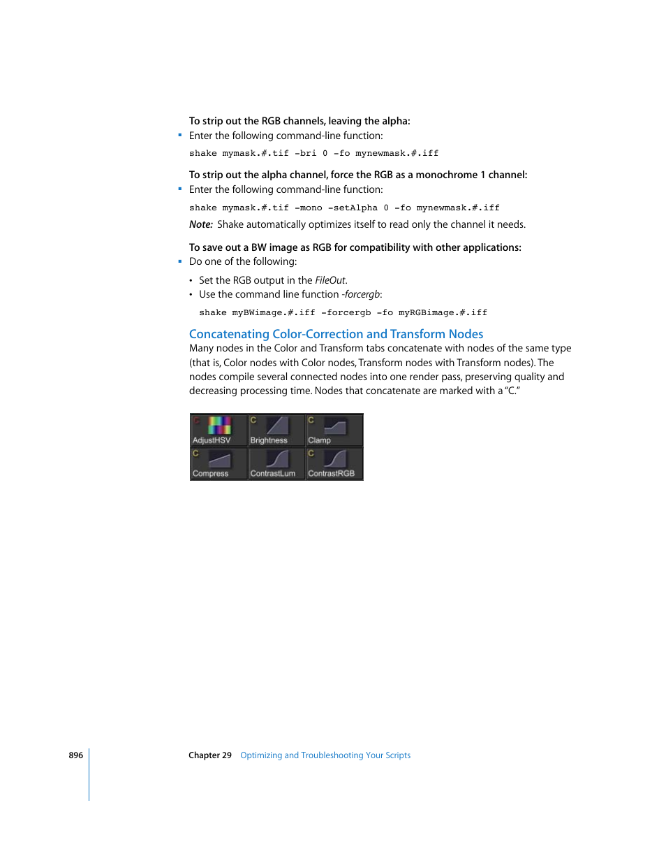 Concatenating color-correction and transform nodes | Apple Shake 4 User Manual | Page 896 / 1054