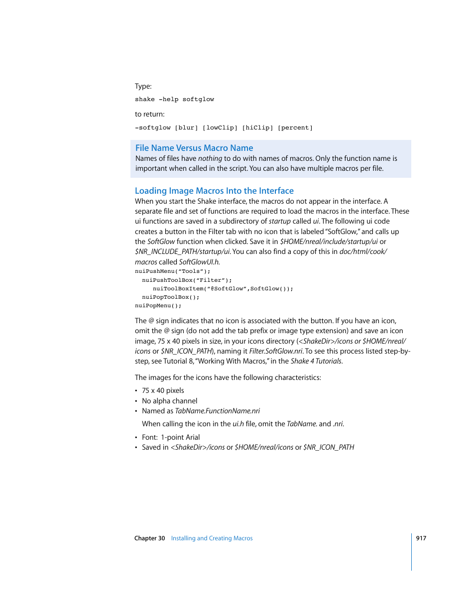 File name versus macro name, Loading image macros into the interface | Apple Shake 4 User Manual | Page 917 / 1054