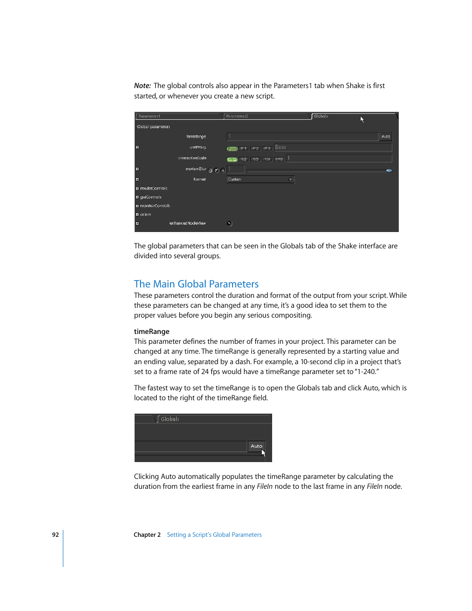 The main global parameters | Apple Shake 4 User Manual | Page 92 / 1054