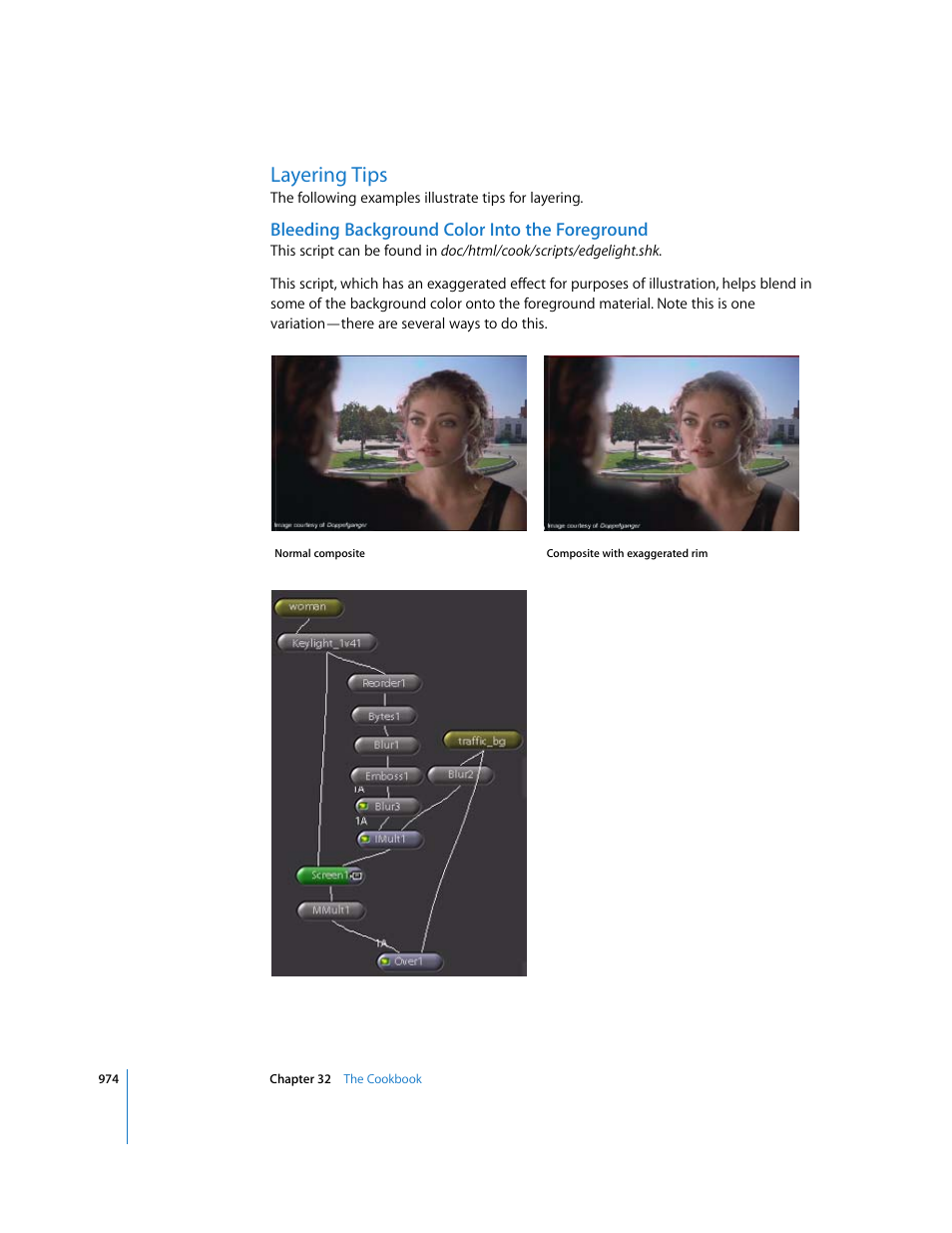 Layering tips, Bleeding background color into the foreground | Apple Shake 4 User Manual | Page 974 / 1054