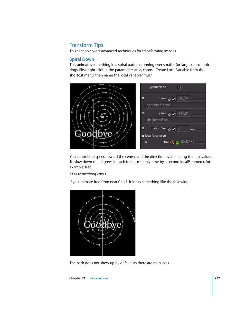 Transform tips, Spiral down | Apple Shake 4 User Manual | Page 977 / 1054