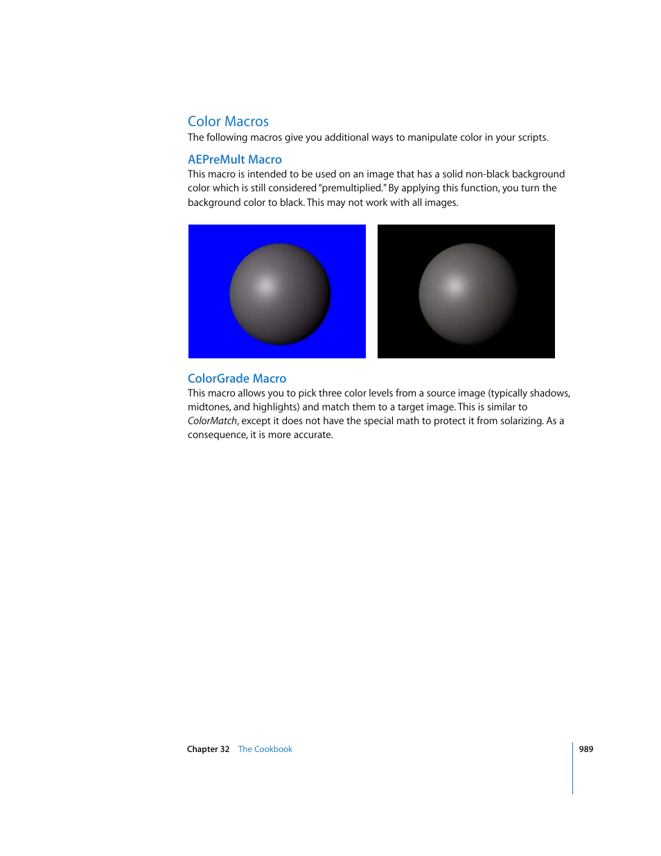 Color macros, Aepremult macro, Colorgrade macro | Apple Shake 4 User Manual | Page 989 / 1054