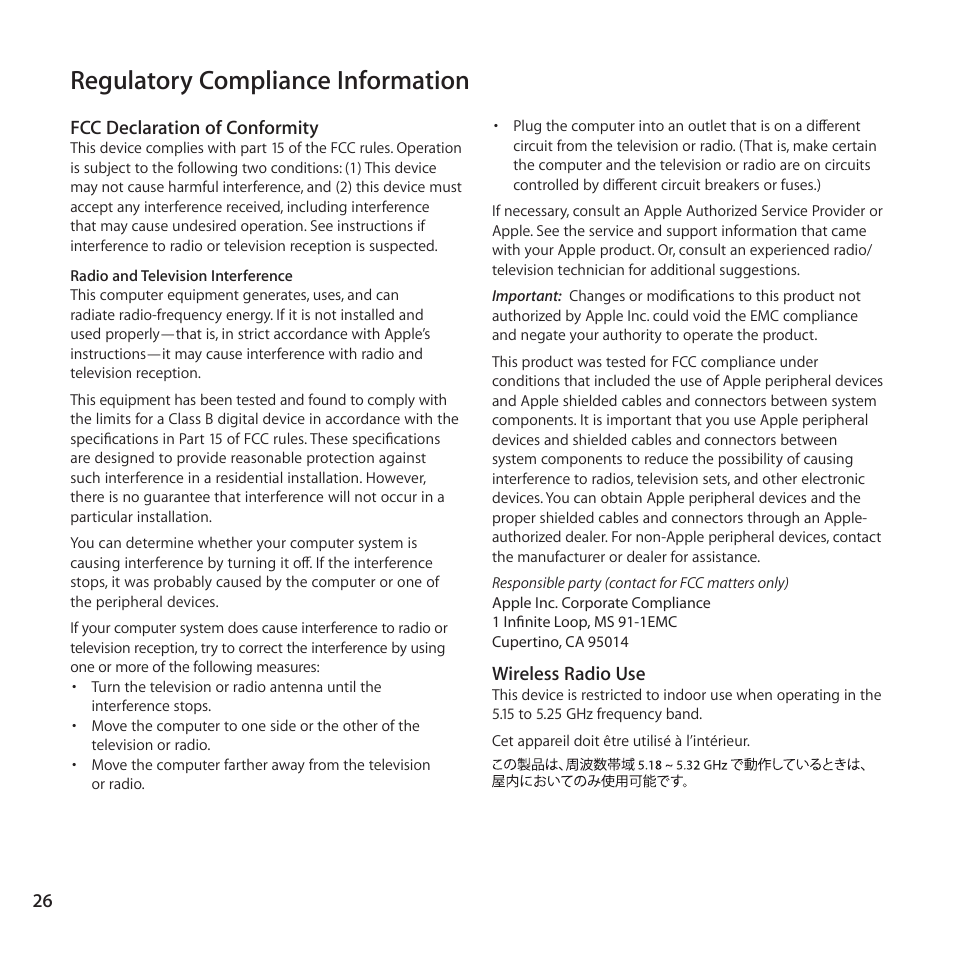 Regulatory compliance information | Apple AirPort Time Capsule 802.11ac User Manual | Page 26 / 32