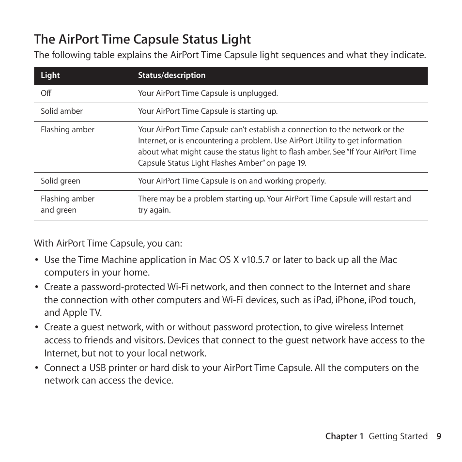 The airport time capsule status light | Apple AirPort Time Capsule 802.11ac User Manual | Page 9 / 32