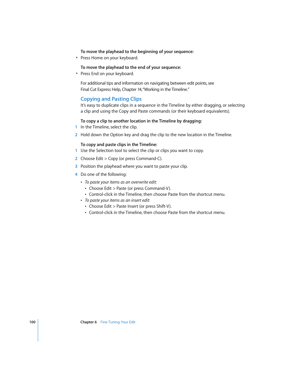 Copying and pasting clips | Apple Final Cut Express HD: Getting Started User Manual | Page 100 / 162