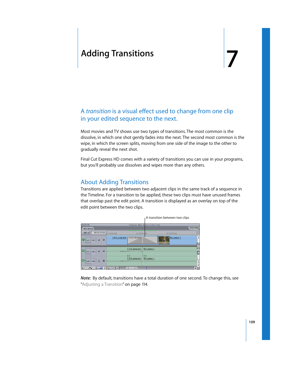 Adding transitions, About adding transitions, Chapter | Apple Final Cut Express HD: Getting Started User Manual | Page 109 / 162