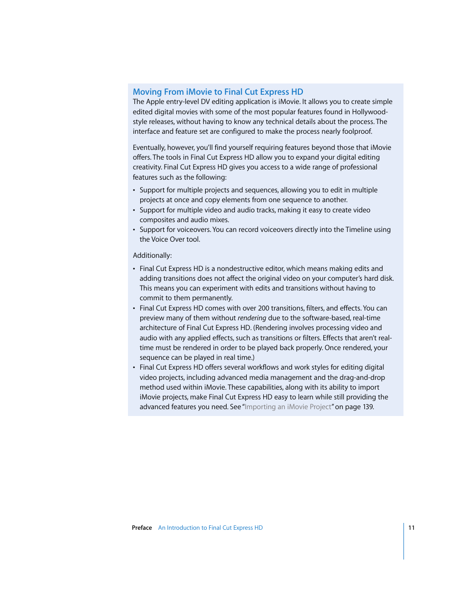 Moving from imovie to final cut express hd | Apple Final Cut Express HD: Getting Started User Manual | Page 11 / 162