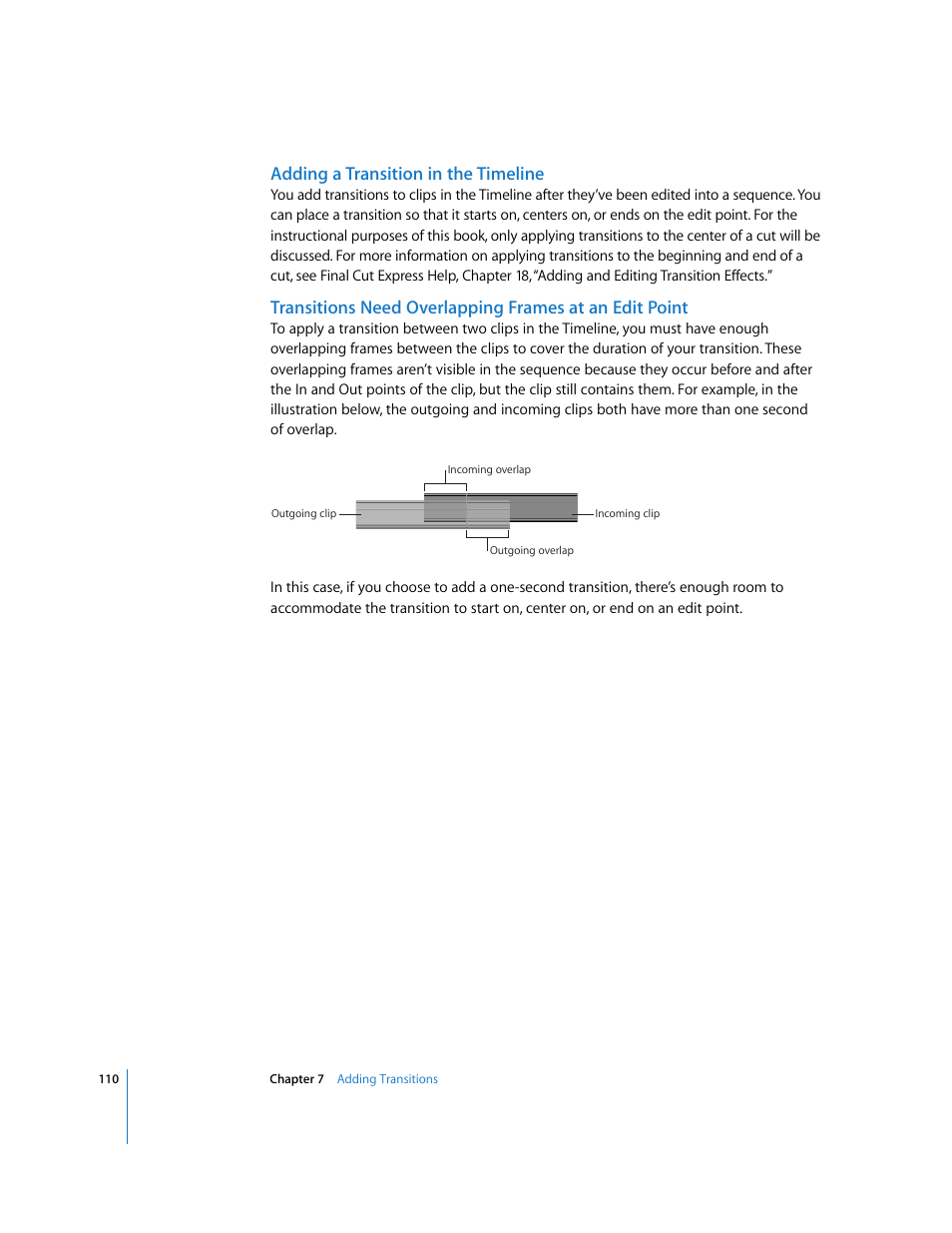 Adding a transition in the timeline | Apple Final Cut Express HD: Getting Started User Manual | Page 110 / 162