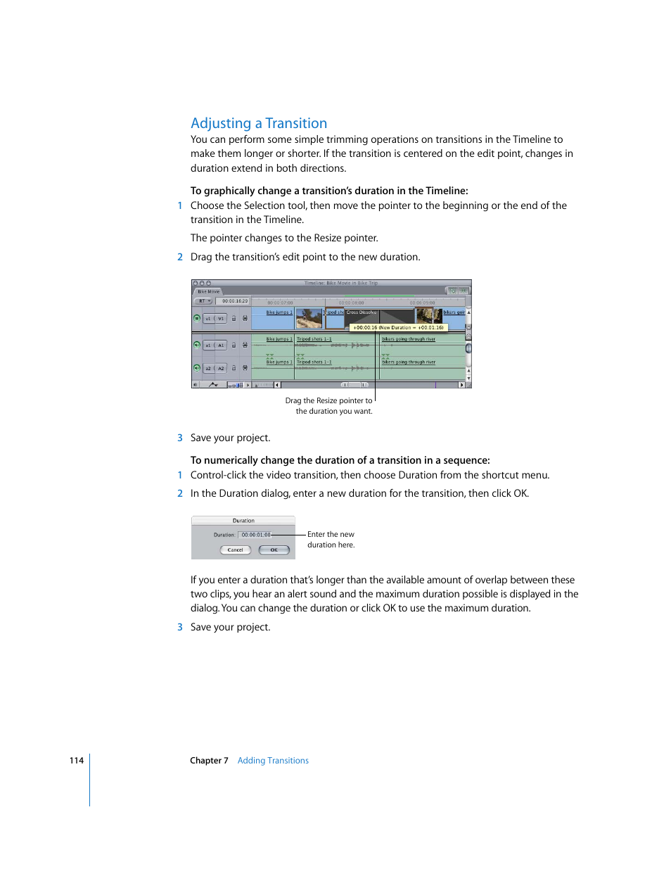 Adjusting a transition | Apple Final Cut Express HD: Getting Started User Manual | Page 114 / 162