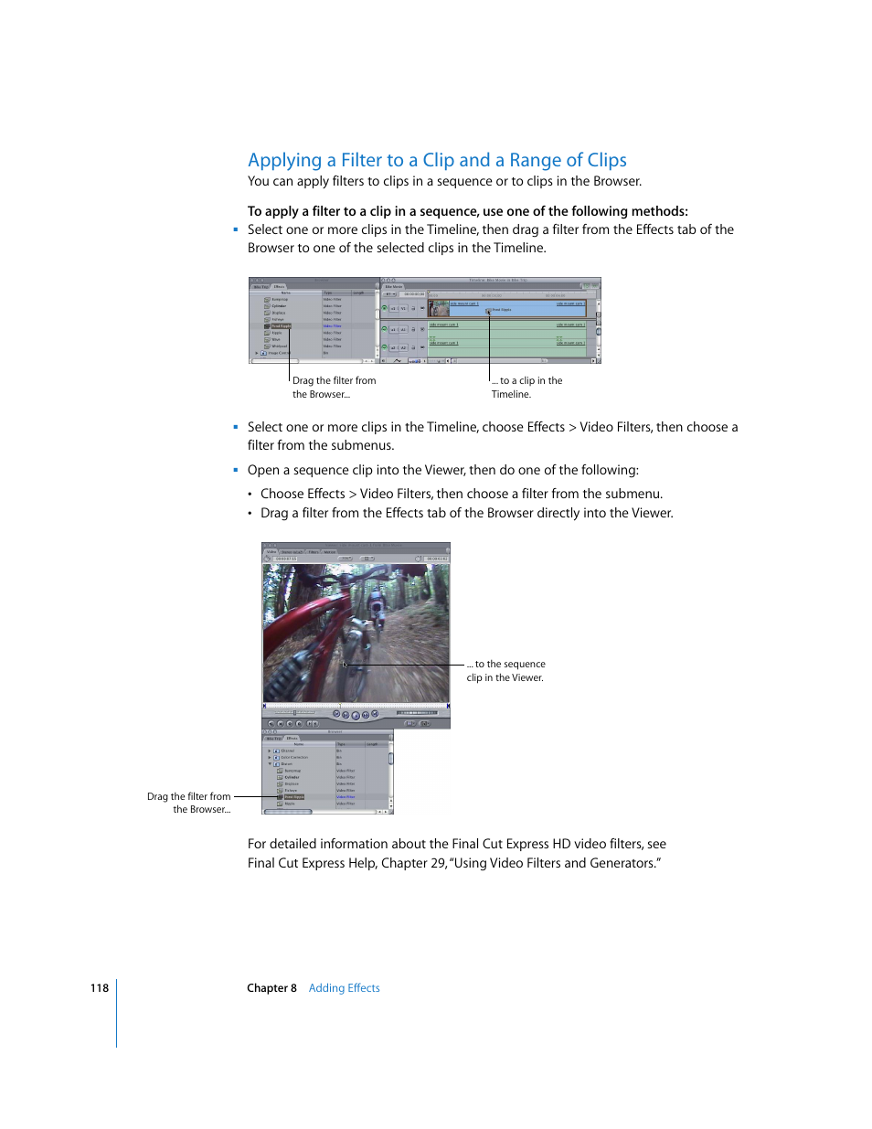 Applying a filter to a clip and a range of clips | Apple Final Cut Express HD: Getting Started User Manual | Page 118 / 162