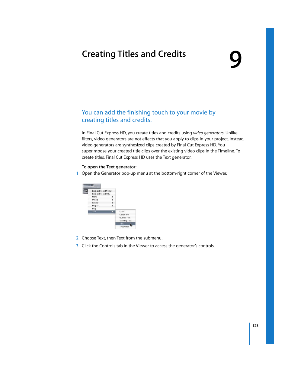 Creating titles and credits, Chapter | Apple Final Cut Express HD: Getting Started User Manual | Page 123 / 162