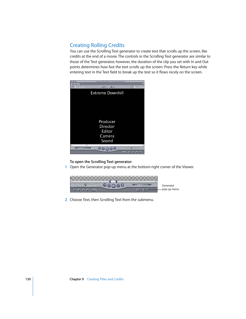 Creating rolling credits | Apple Final Cut Express HD: Getting Started User Manual | Page 130 / 162