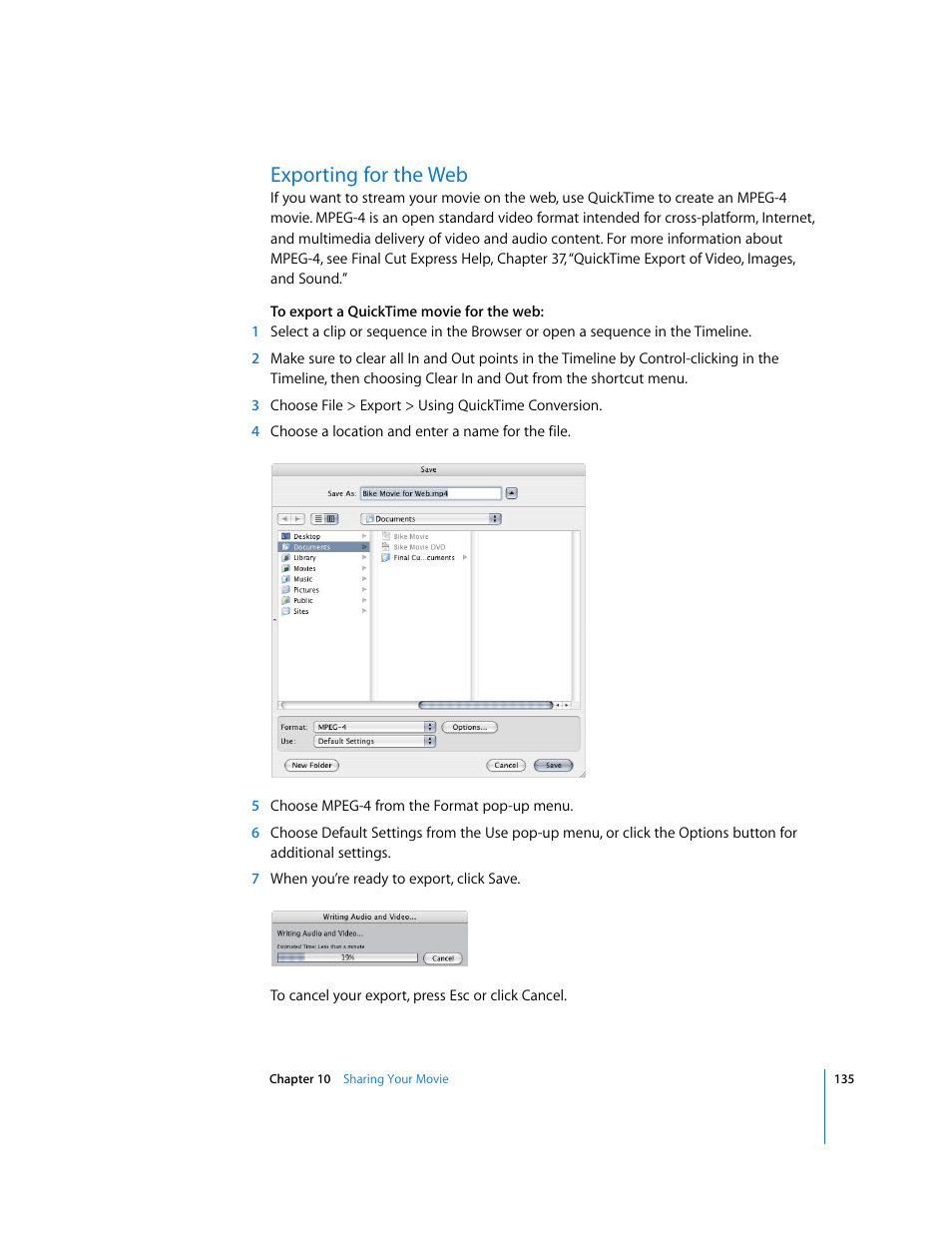 Exporting for the web | Apple Final Cut Express HD: Getting Started User Manual | Page 135 / 162