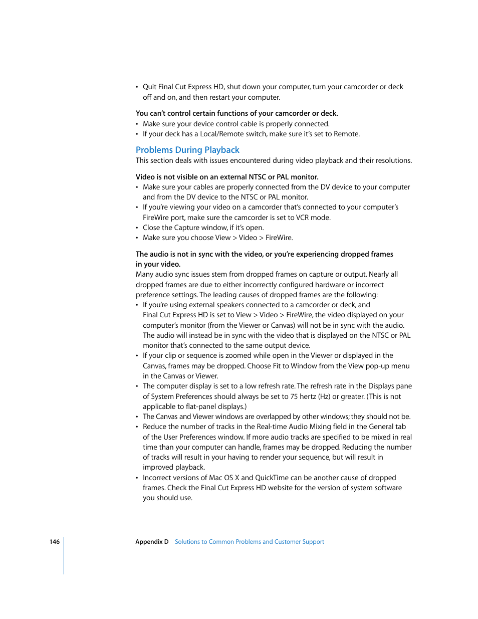 Problems during playback | Apple Final Cut Express HD: Getting Started User Manual | Page 146 / 162