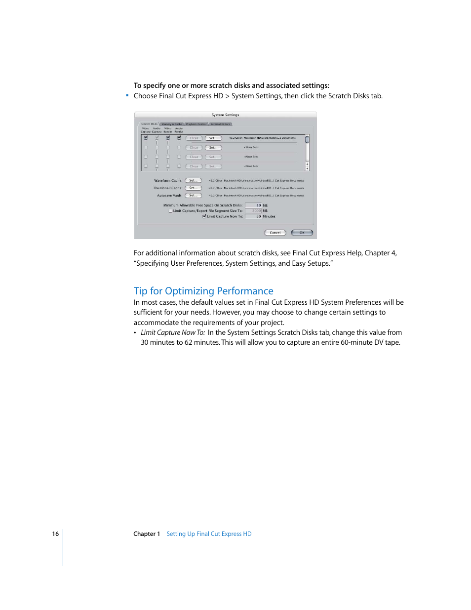 Tip for optimizing performance | Apple Final Cut Express HD: Getting Started User Manual | Page 16 / 162