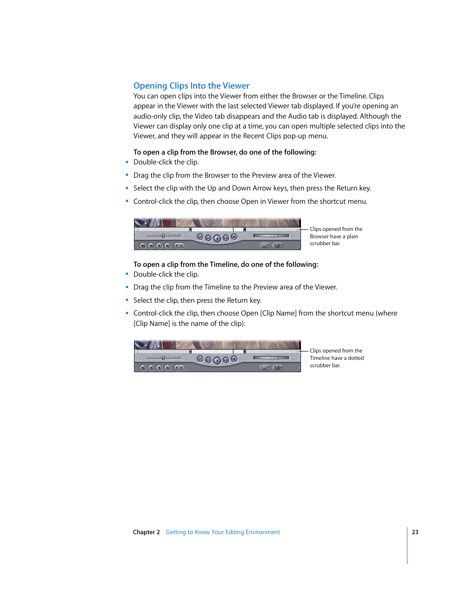 Opening clips into the viewer | Apple Final Cut Express HD: Getting Started User Manual | Page 23 / 162