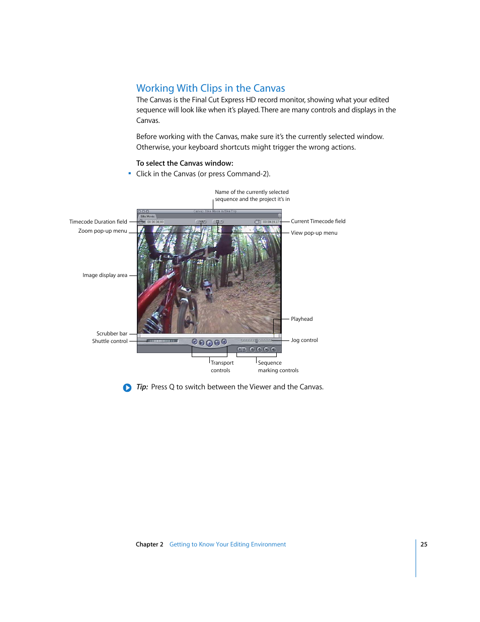 Working with clips in the canvas | Apple Final Cut Express HD: Getting Started User Manual | Page 25 / 162