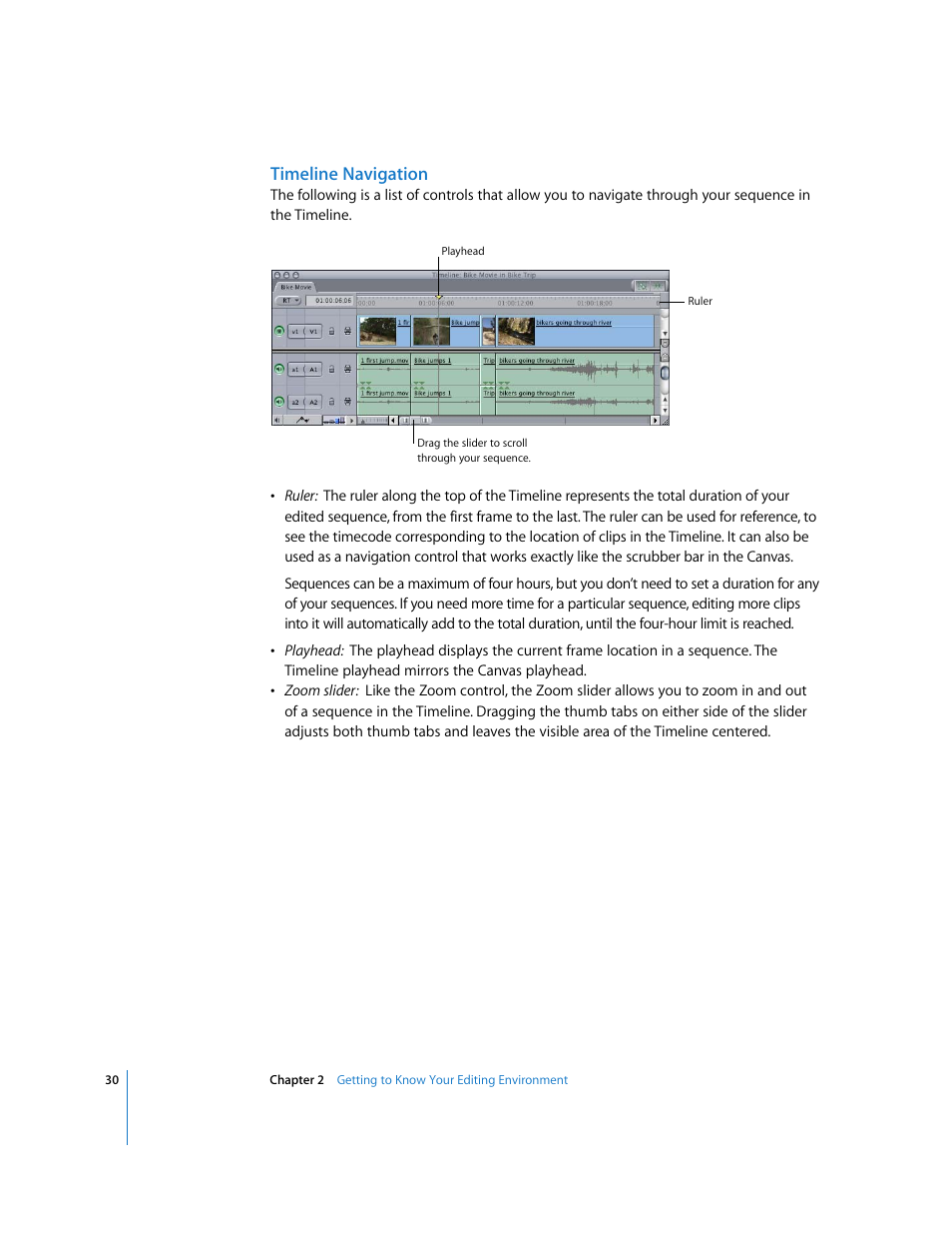 Timeline navigation | Apple Final Cut Express HD: Getting Started User Manual | Page 30 / 162