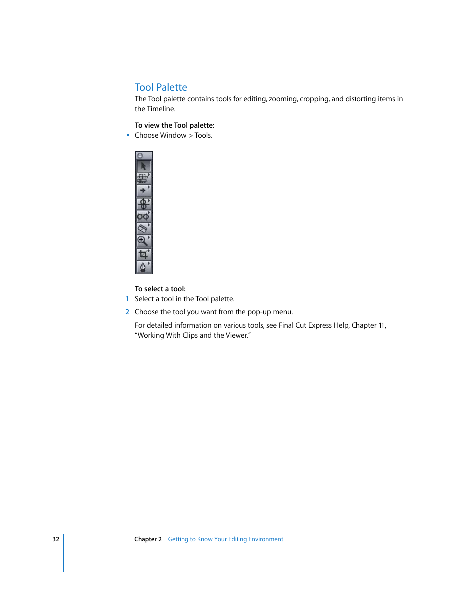 Tool palette | Apple Final Cut Express HD: Getting Started User Manual | Page 32 / 162