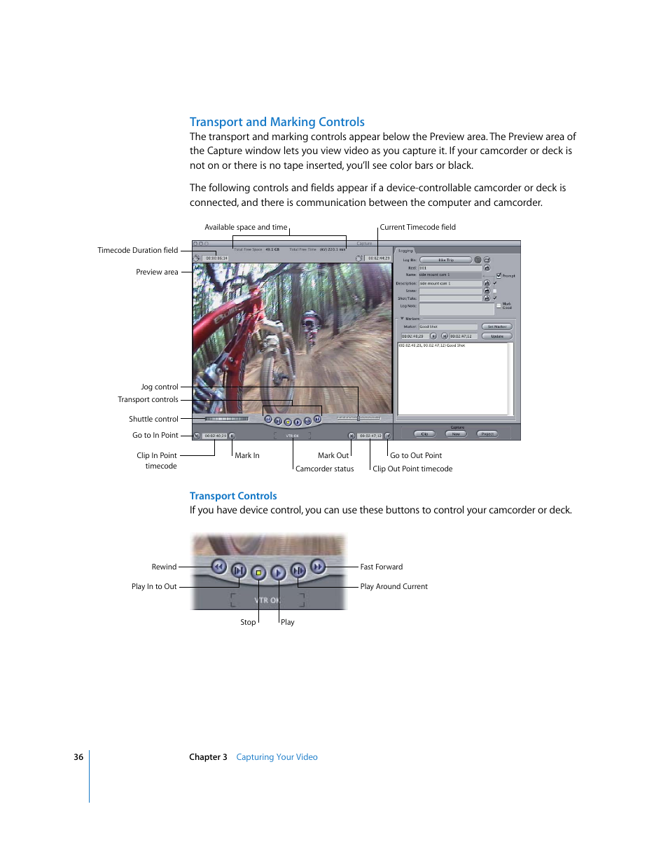 Transport and marking controls | Apple Final Cut Express HD: Getting Started User Manual | Page 36 / 162