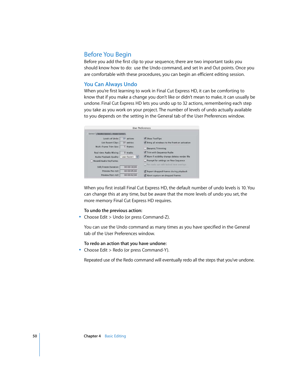 Before you begin, You can always undo | Apple Final Cut Express HD: Getting Started User Manual | Page 50 / 162