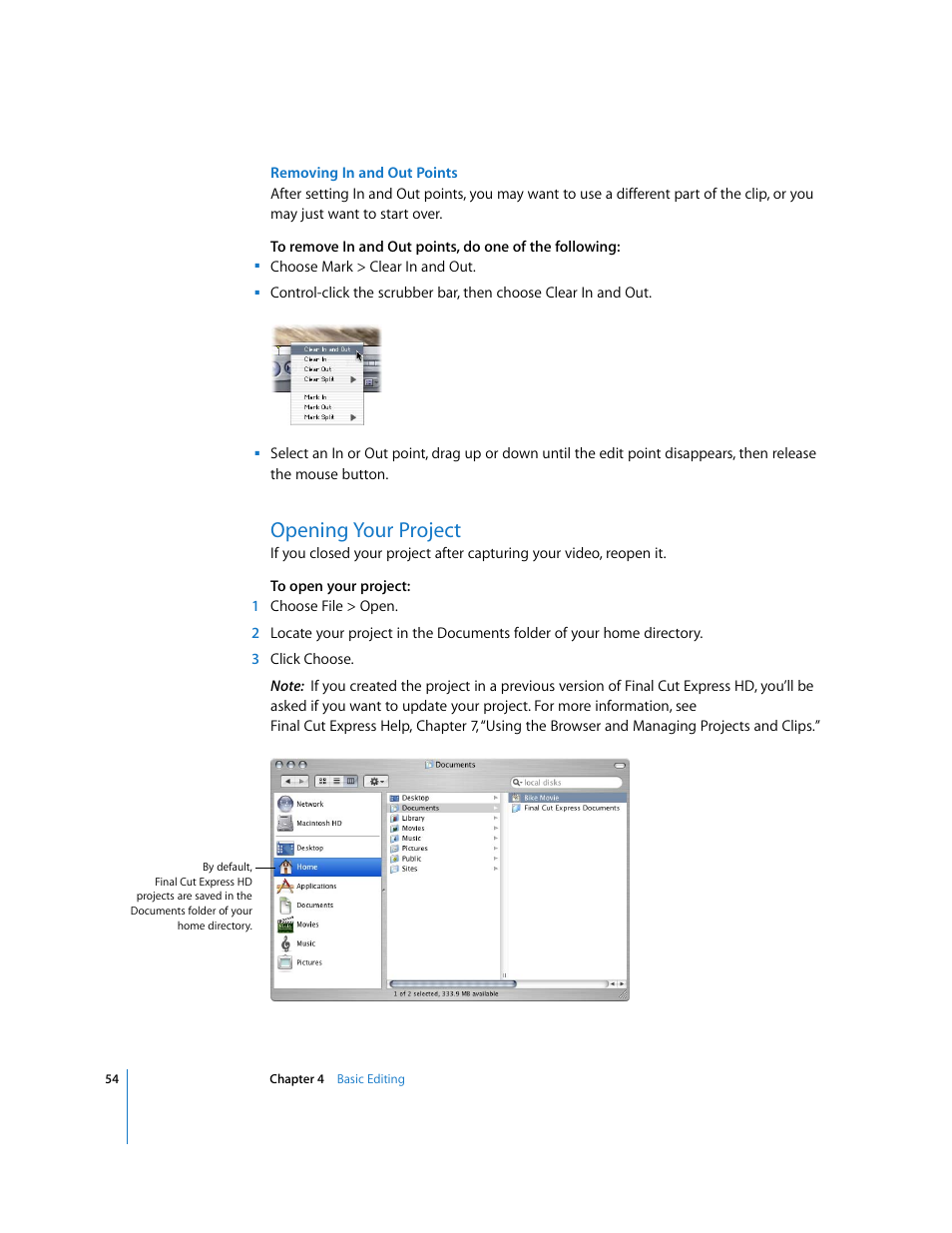 Opening your project | Apple Final Cut Express HD: Getting Started User Manual | Page 54 / 162