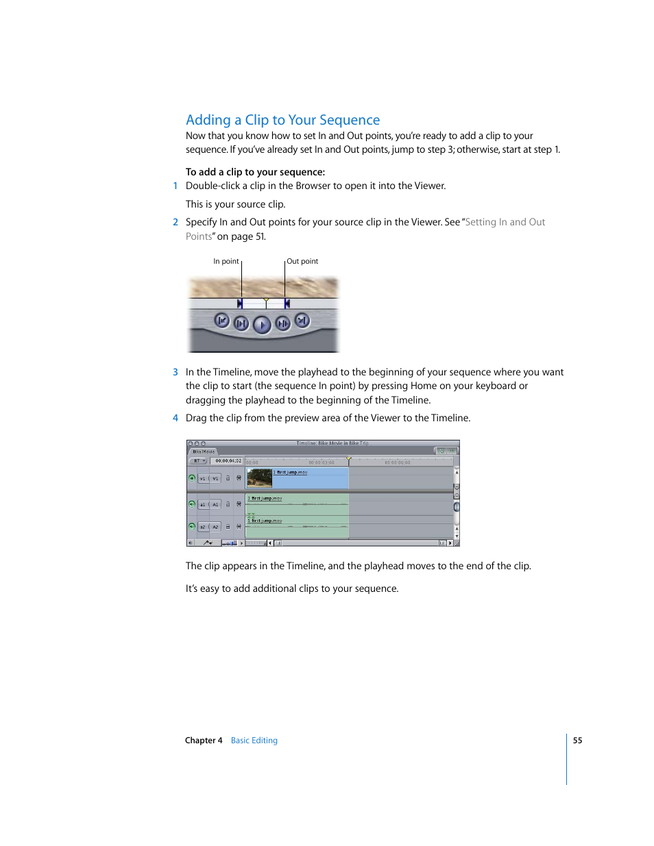 Adding a clip to your sequence | Apple Final Cut Express HD: Getting Started User Manual | Page 55 / 162
