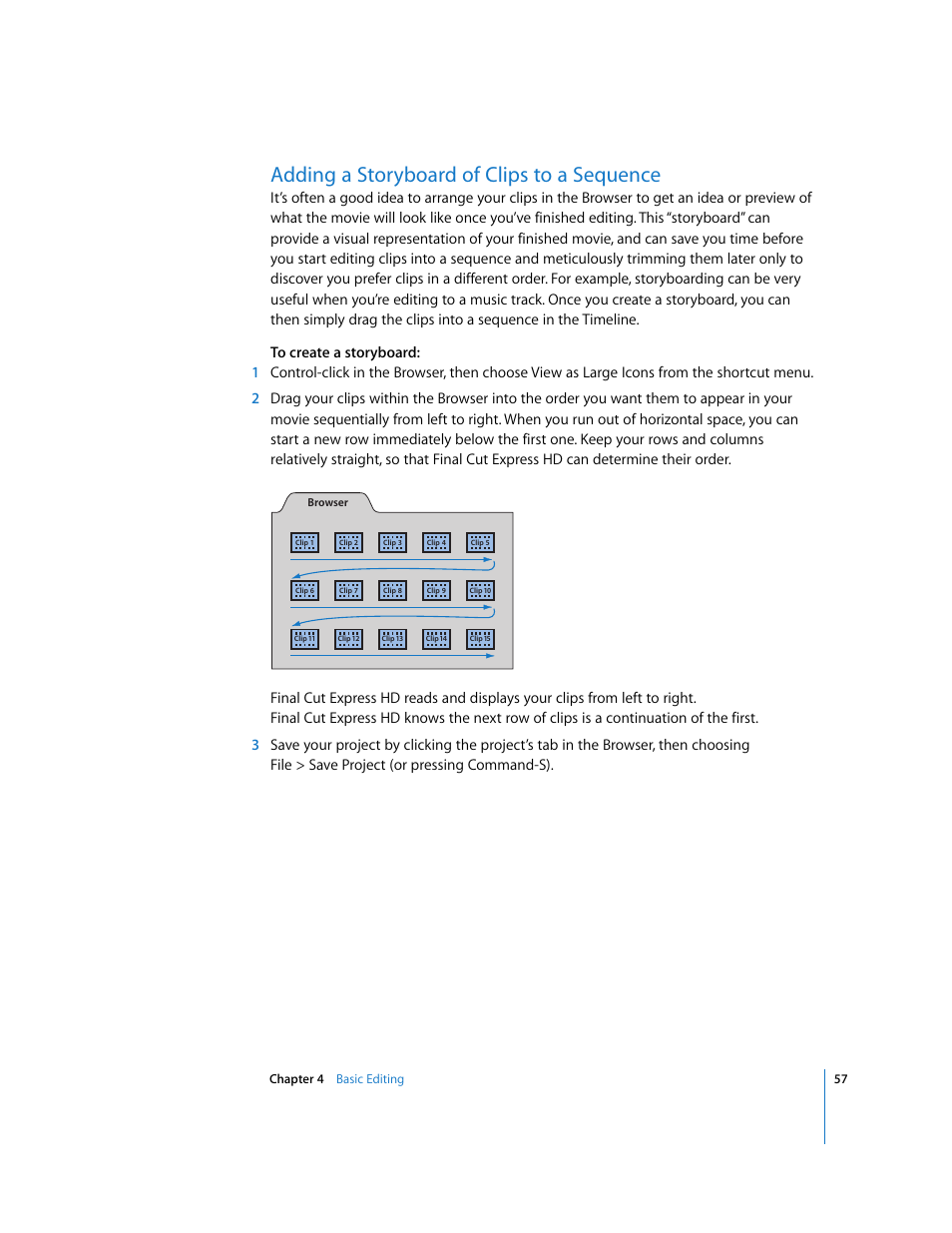 Adding a storyboard of clips to a sequence | Apple Final Cut Express HD: Getting Started User Manual | Page 57 / 162