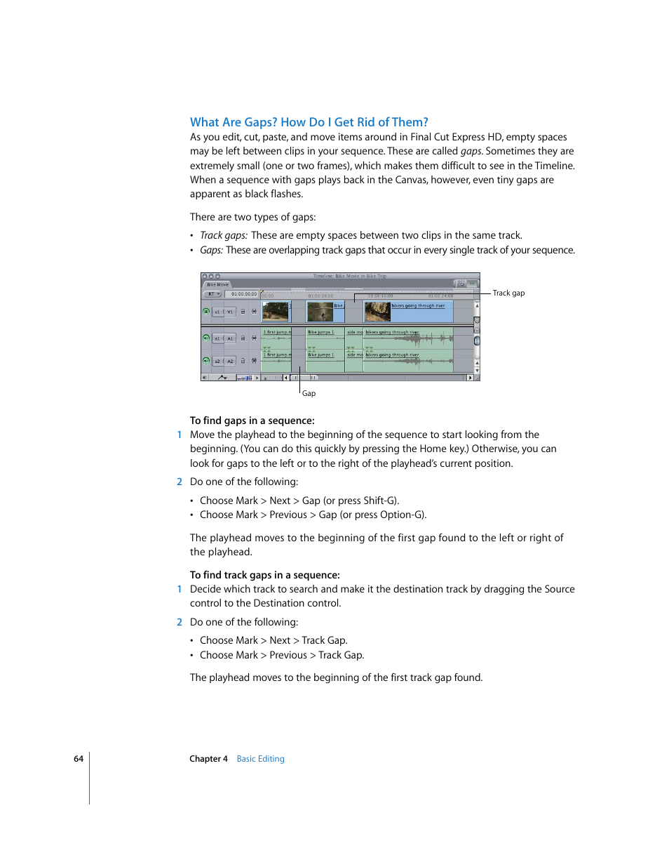 What are gaps? how do i get rid of them | Apple Final Cut Express HD: Getting Started User Manual | Page 64 / 162