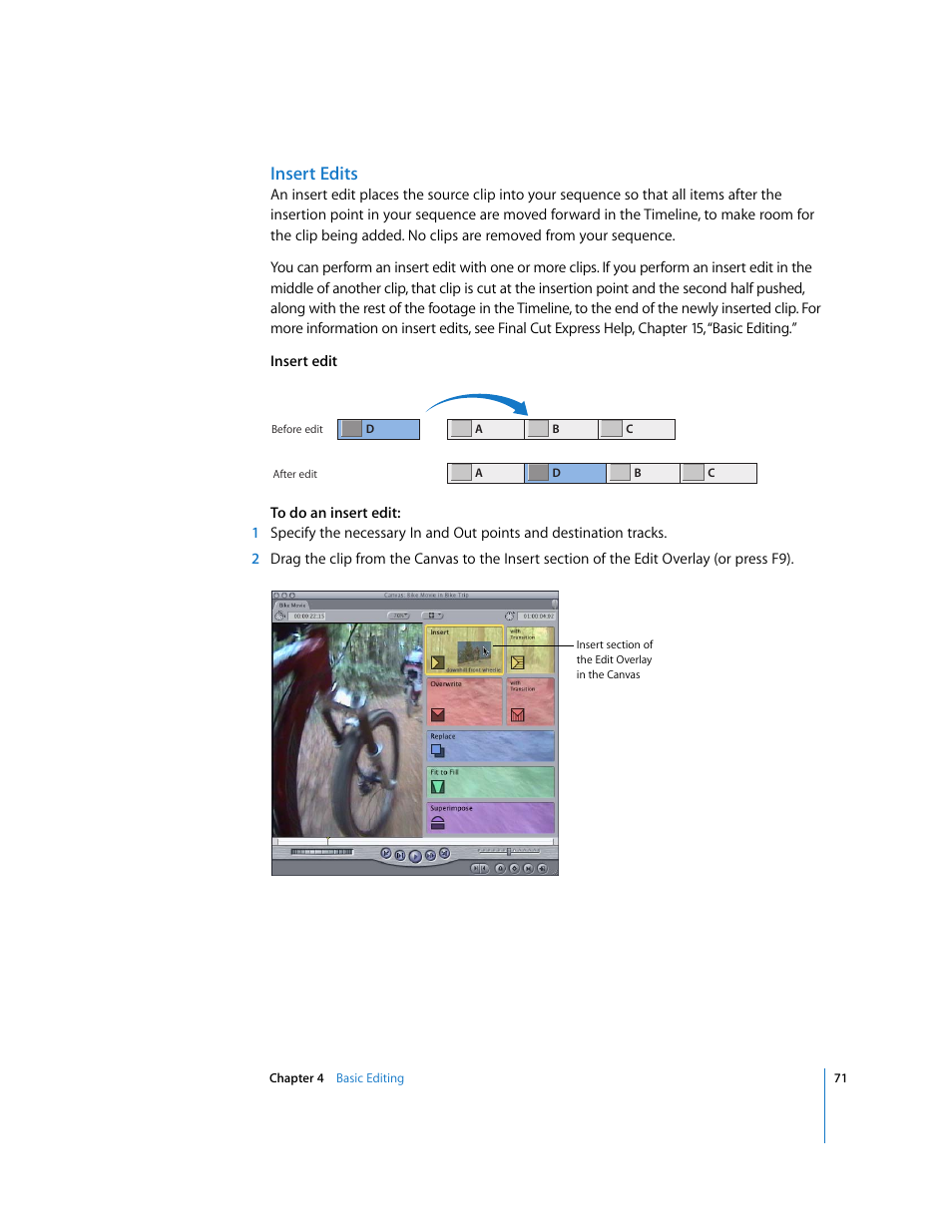 Insert edits | Apple Final Cut Express HD: Getting Started User Manual | Page 71 / 162